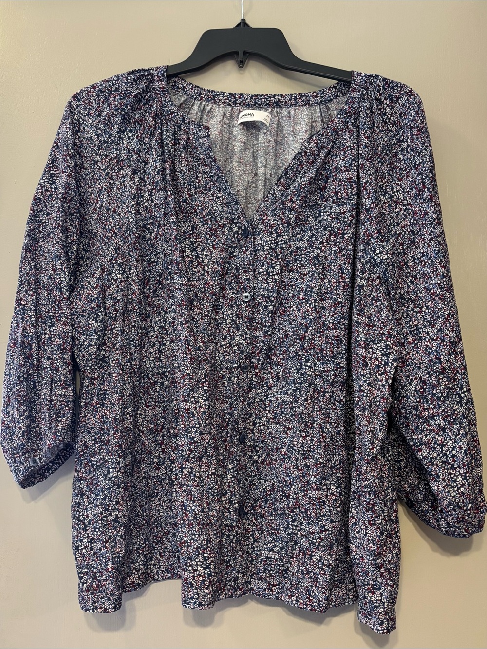 Sonoma Navy Multicolor Floral Button-Front Tunic